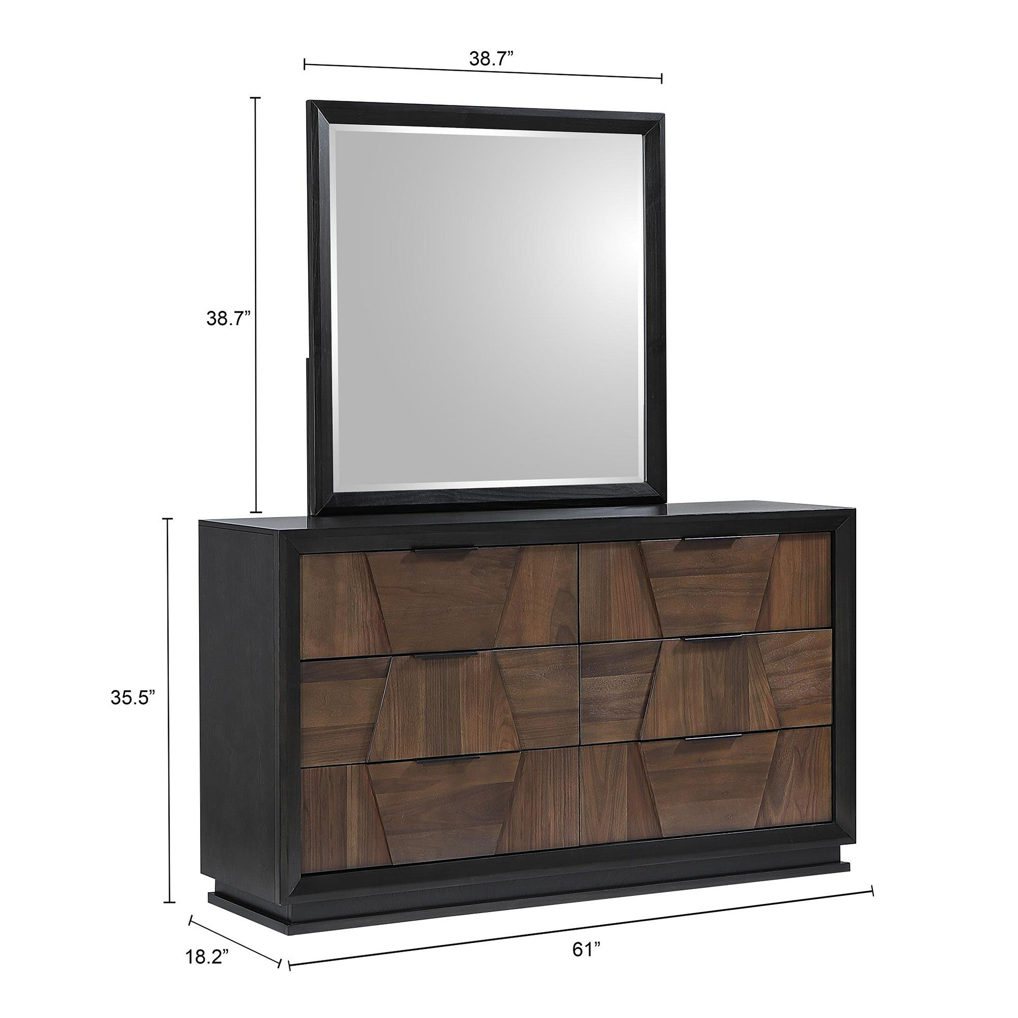 Elina - Commode à 6 tiroirs avec miroir - Noyer