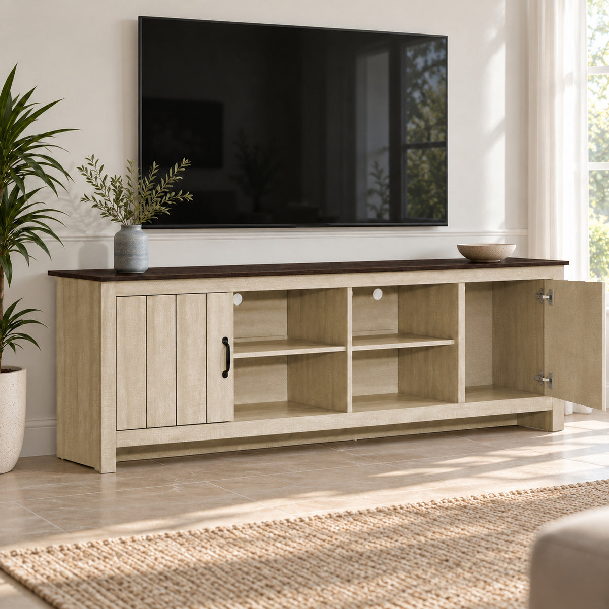 Morgan - Meuble TV - Beige clair et chêne foncé