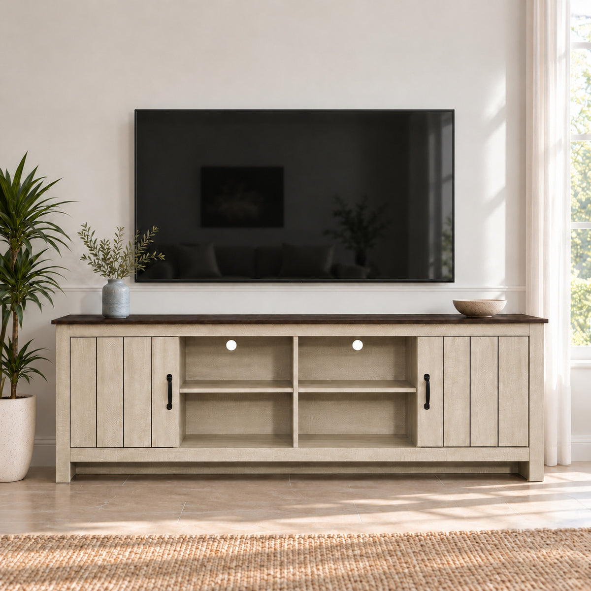 Morgan - TV Stand - Light Beige and Dark Oak