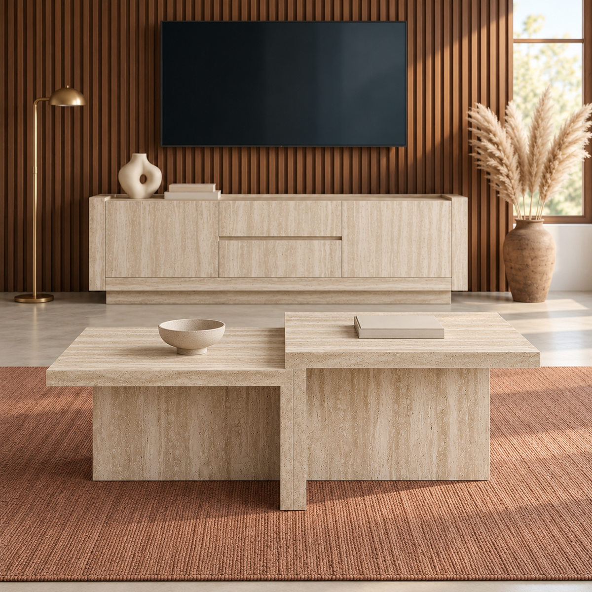 Alec - Coffee Table - Travertine Stone Effect