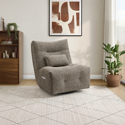 Rovan - Power recliner with massage, swivel, and rocking functions - Light brown