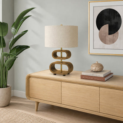 Lampe de Table - 20"H / Bois brun / Beige - vue d’ambiance