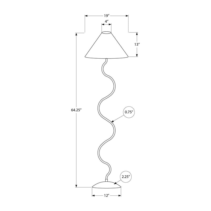 Lampe sur pied - 64"H / Métal noir / Gris - schéma technique
