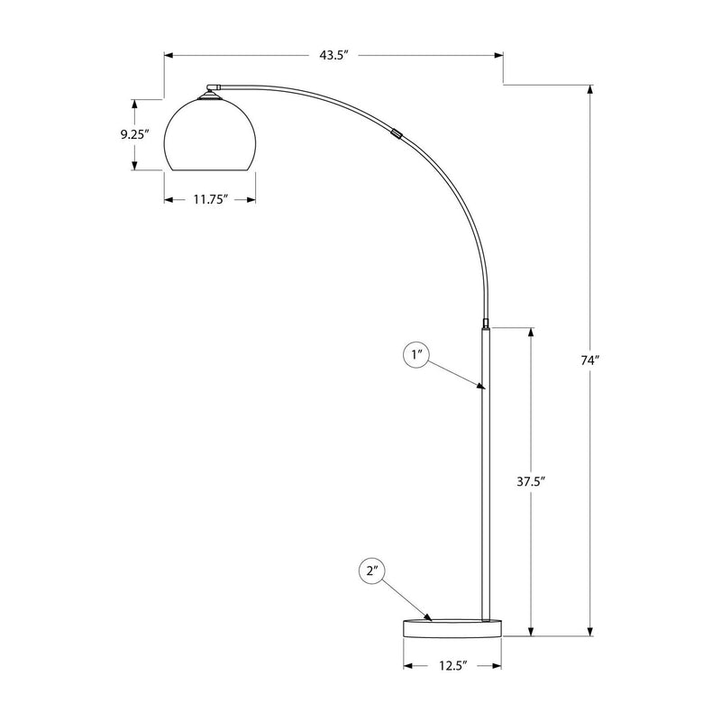 Lampe sur pied arquée - 74"H / Métal noir - schéma technique