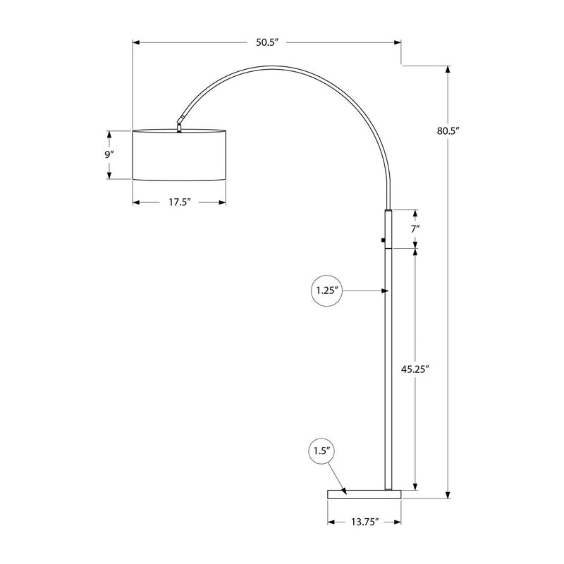 Lampe sur pied arquée - 81"H / Métal noir / Noir - schéma technique