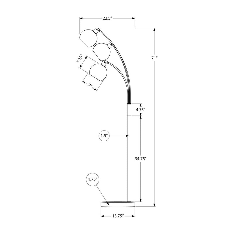 Lampe sur pied - 71"H / Métal noir - schéma technique