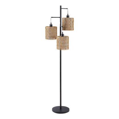 Lampe sur pied - 73"H / Métal noir / Corde - produit sur fond blanc
