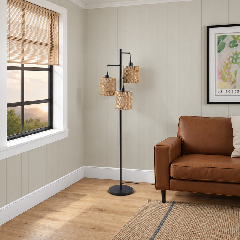 Lampe sur pied - 73"H / Métal noir / Corde - vue d’ambiance