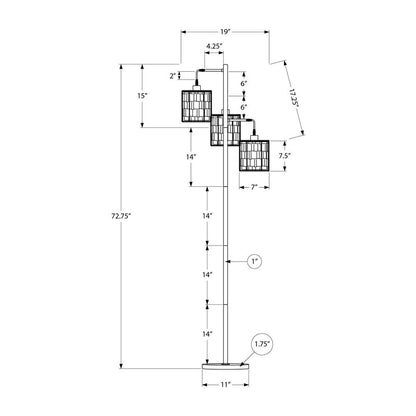 Lampe sur pied - 73"H / Métal noir / Corde - schéma technique