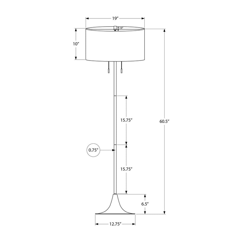 Lampe sur pied - 61"H / Métal argent / Blanc - schéma technique