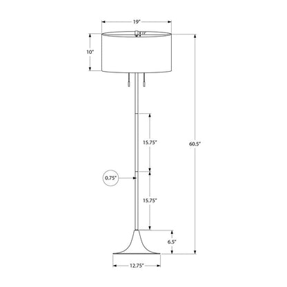 Lampe sur pied - 61"H / Métal argent / Blanc - schéma technique