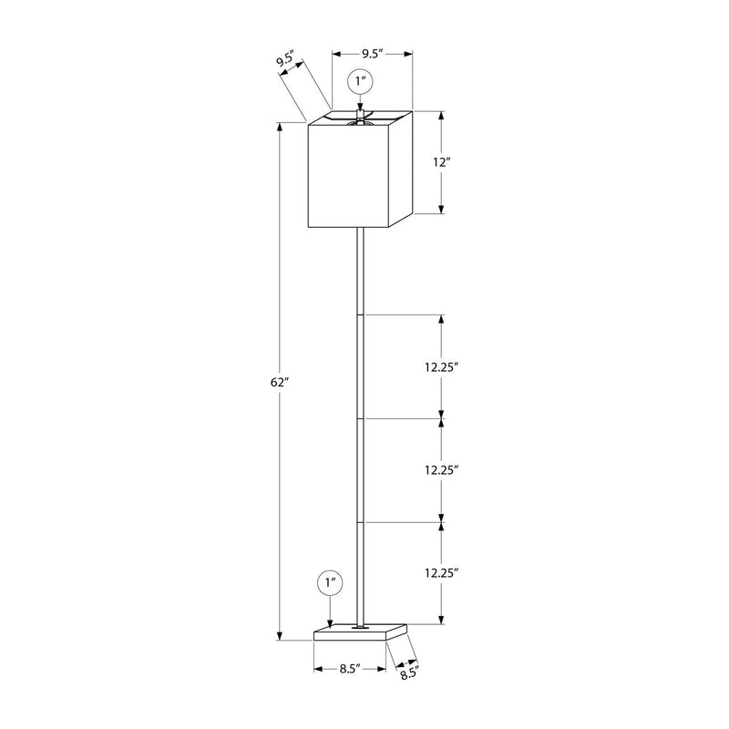 Lampe sur pied - 62"H / Métal noir / Noir - schéma technique