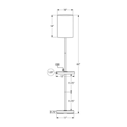 Lampe sur pied - 62"H / Métal argent / Gris / USB - schéma technique