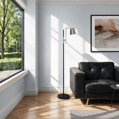 Lampe sur pied - 65"H / Métal noir / Nickel - vue d’ambiance
