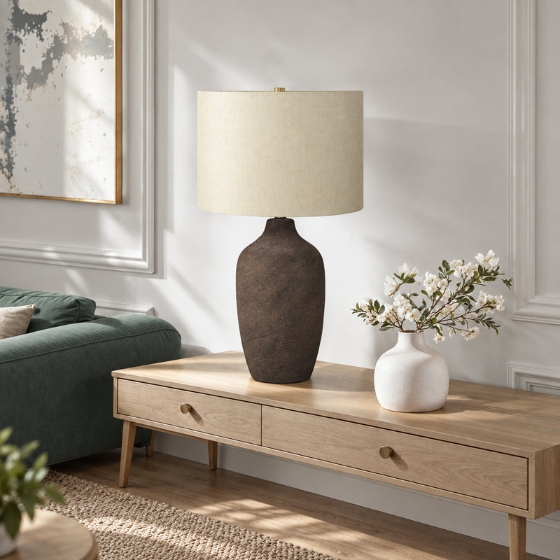 Lampe de Table - 27"H / Céramique grise / Beige - vue d’ambiance