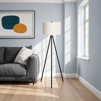 Lampe sur pied trépied - 63"H / Métal noir / Ivoire - vue d’ambiance
