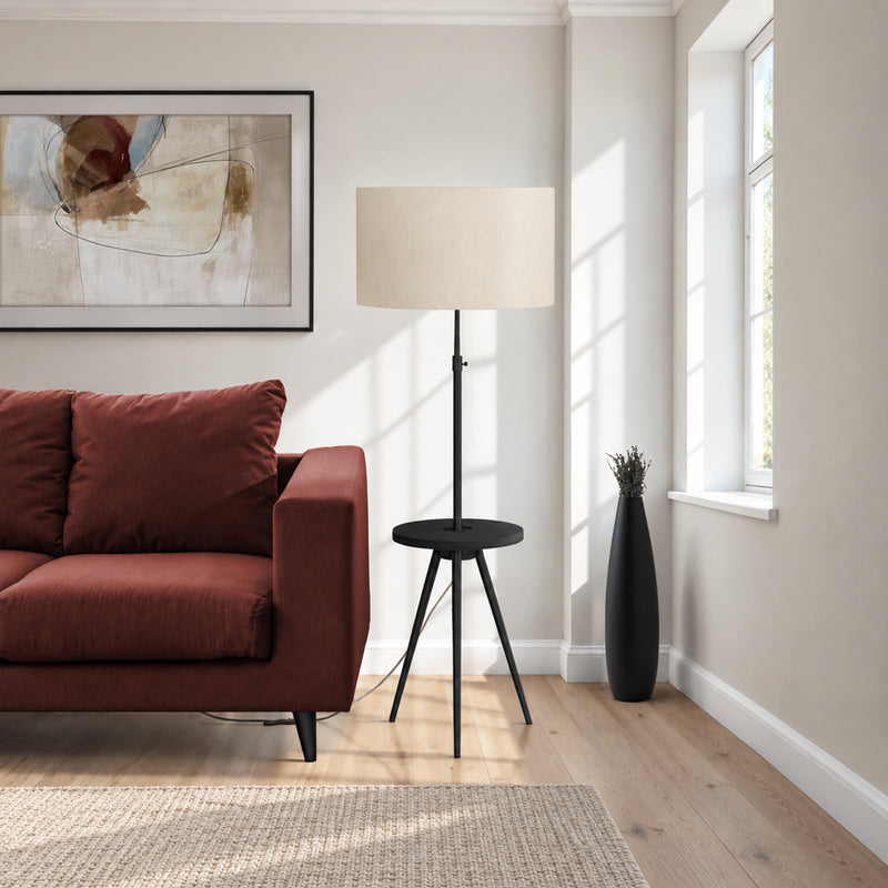 Lampe sur pied trépied - 63"H / Métal noir / USB - vue d’ambiance