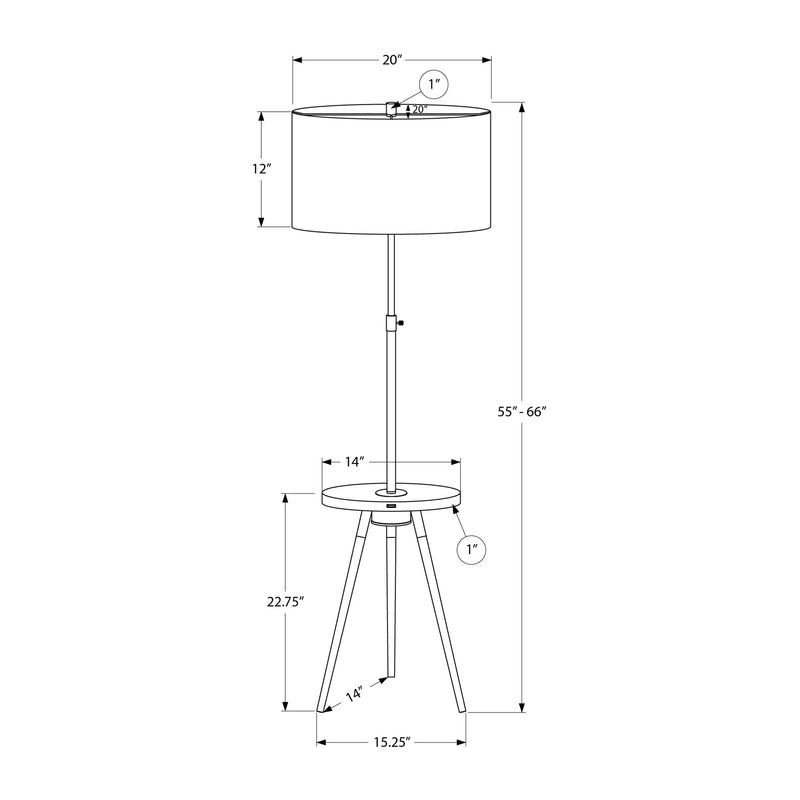Lampe sur pied trépied - 63"H / Métal laiton / USB - schéma technique