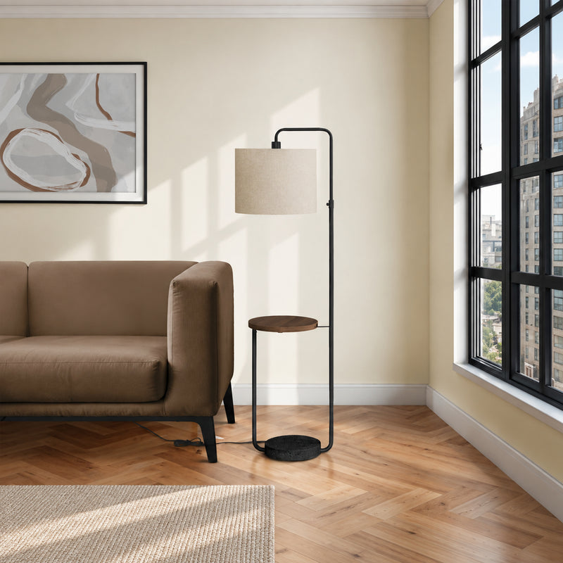 Lampe sur pied - 67"H / Métal noir / Beige / USB - vue d’ambiance
