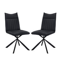 Set of 2 chairs / 36"H / Black Faux Leather / Black Metal