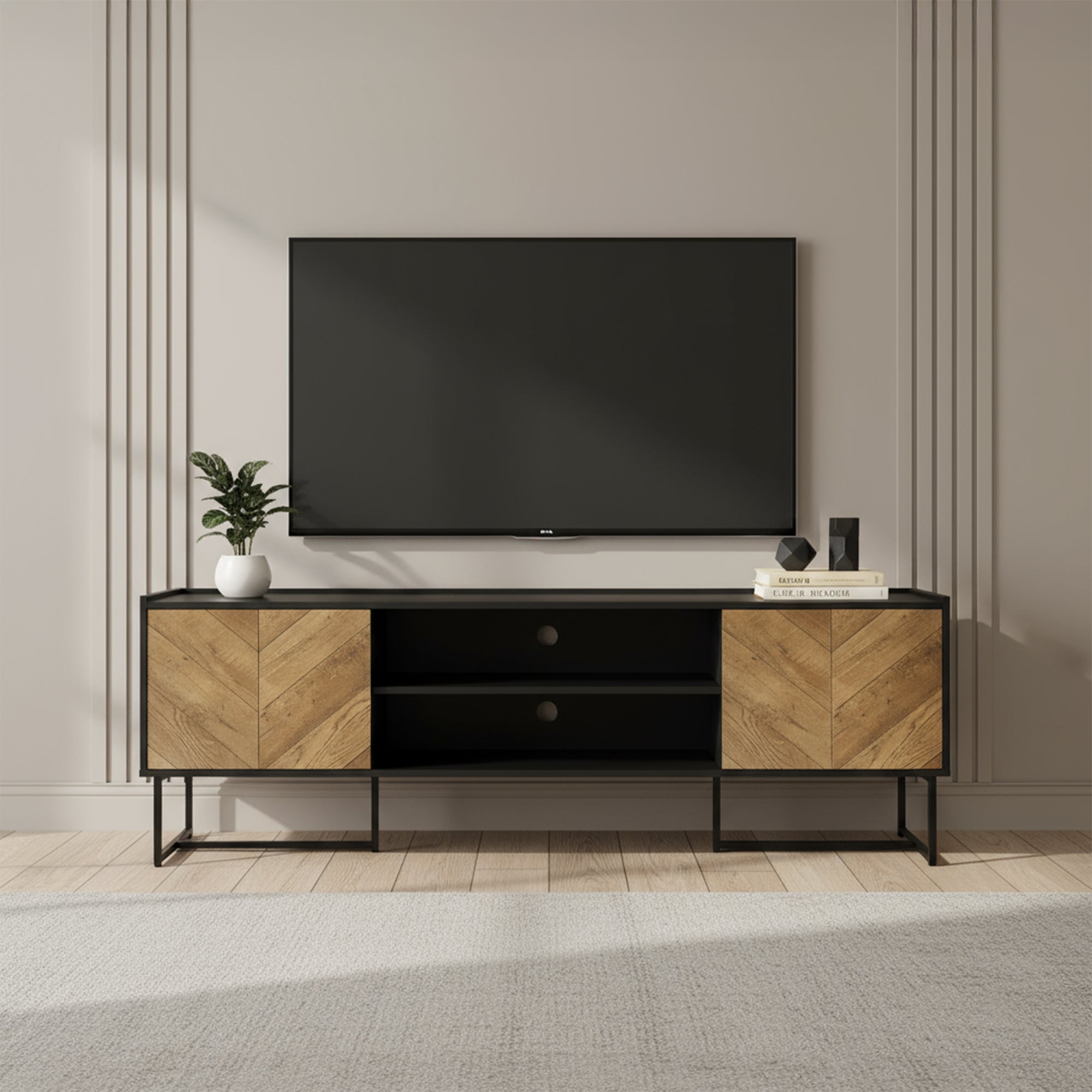 Preston - TV Stand - Black and Faux Wood - 72 in.