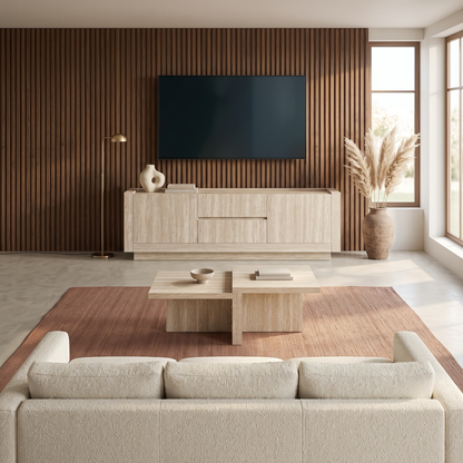 Alec - TV Stand - Travertine Stone Effect