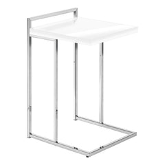 Table D'appoint - 25"H / Blanc Lustré / Metal Chrome