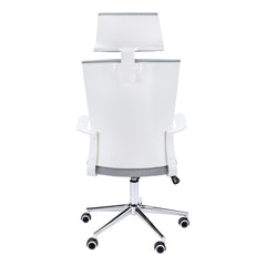 Chaise De Bureau - Blanc / Tissu Gris / Dossier Executif