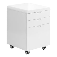 Filing Cabinet - 3 Drawers / Glossy White On Casters