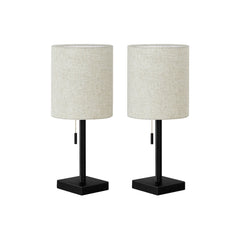 Lampe de Table - 2MCX / 17"H / Métal Noir / Beige / USB