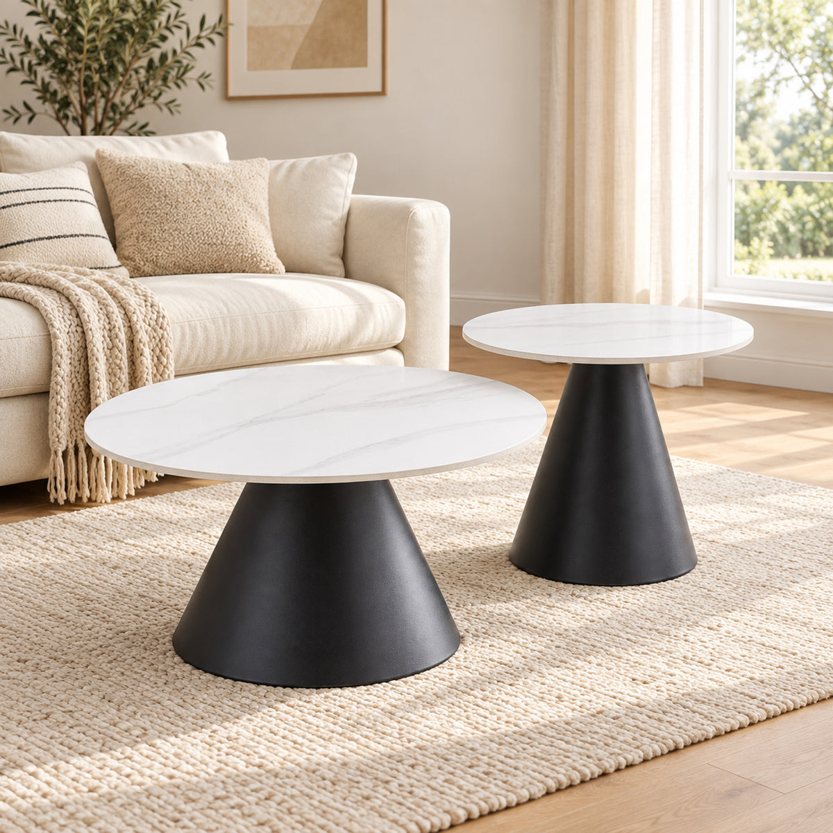 Avolio - Ensemble table de salon - Marbre blanc veiné