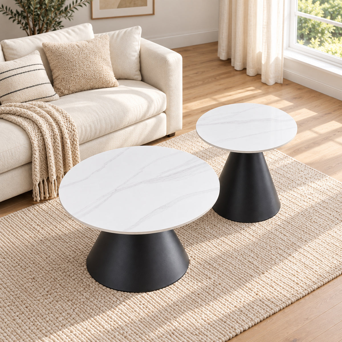 Avolio - Ensemble table de salon - Marbre blanc veiné
