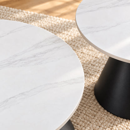 Avolio - Ensemble table de salon - Marbre blanc veiné