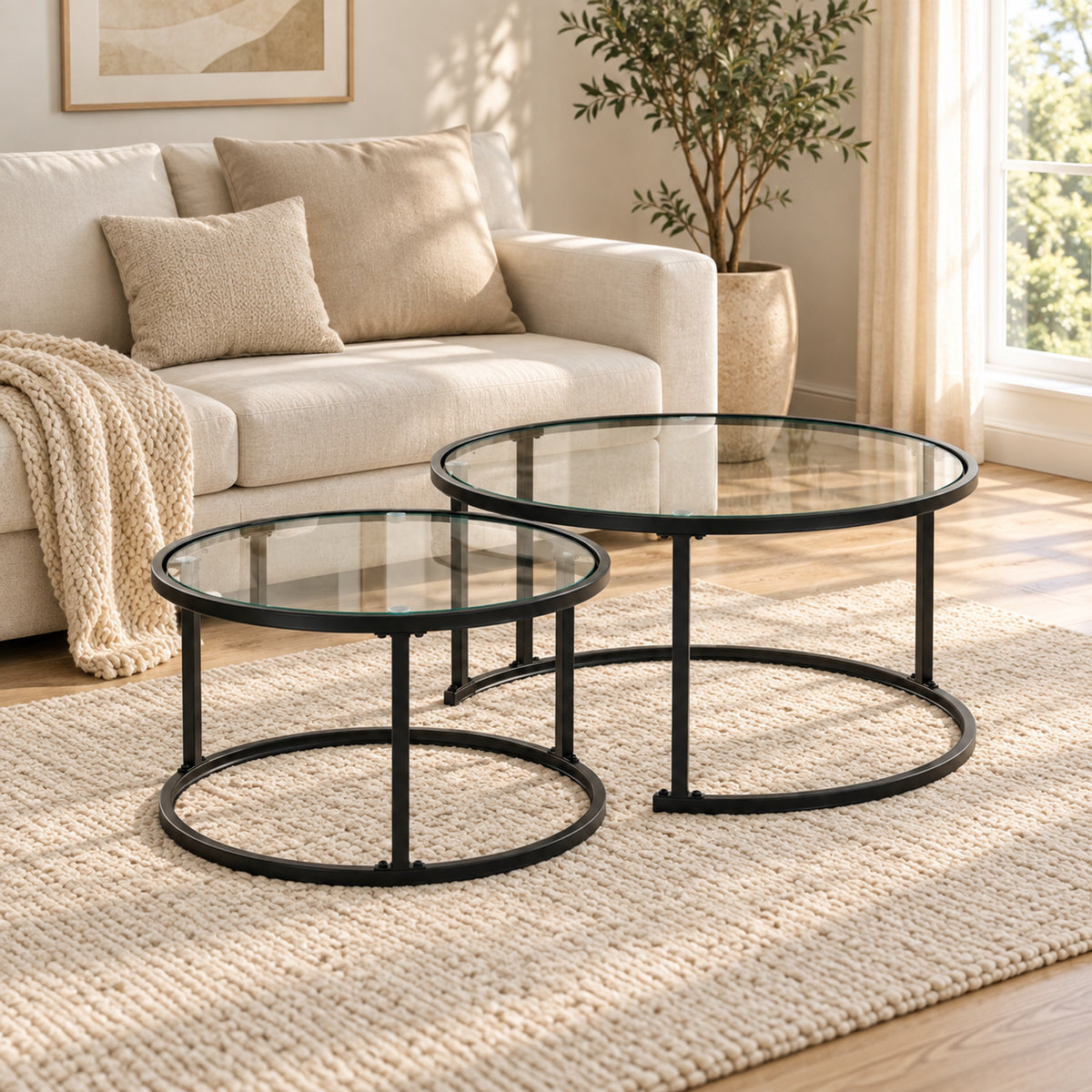 Holden - Nesting Coffee Table Set - Matte Black and Glass