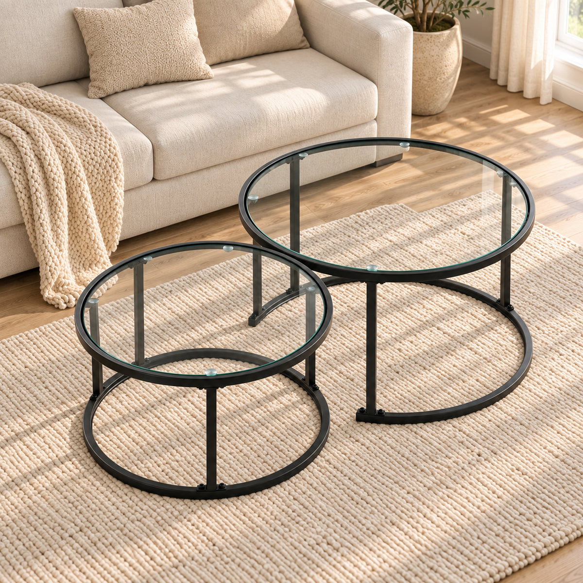 Holden - Nesting Coffee Table Set - Matte Black and Glass
