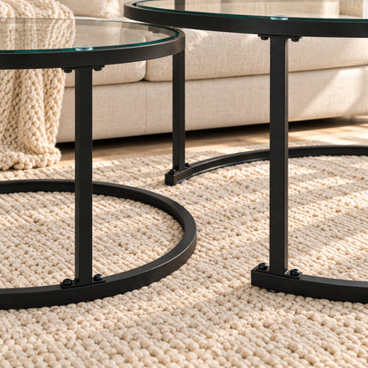 Holden - Nesting Coffee Table Set - Matte Black and Glass