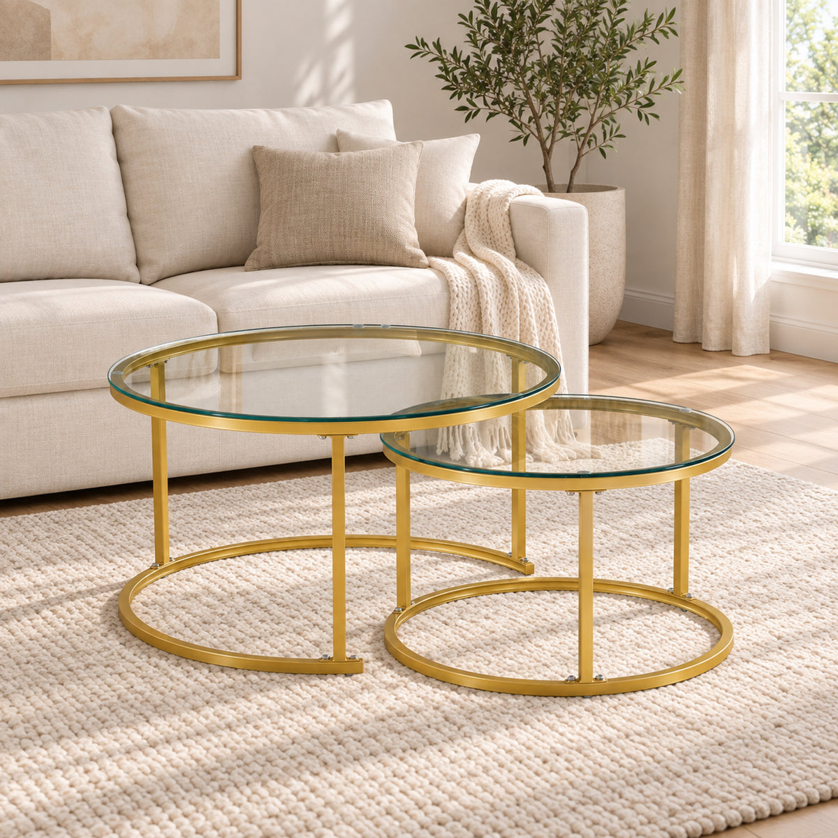 Holden - Nesting Coffee Table Set - Gold and Glass