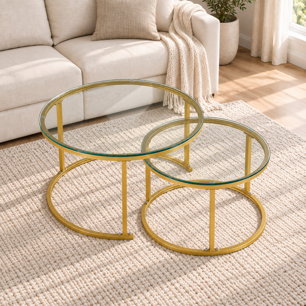 Holden - Nesting Coffee Table Set - Gold and Glass