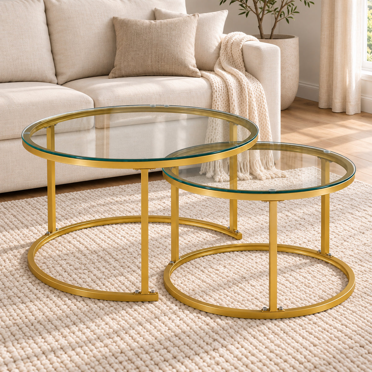 Holden - Nesting Coffee Table Set - Gold and Glass