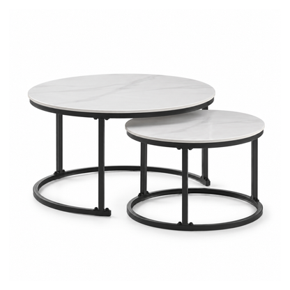 Auden - Ensemble table de salon - Marbre blanc veiné