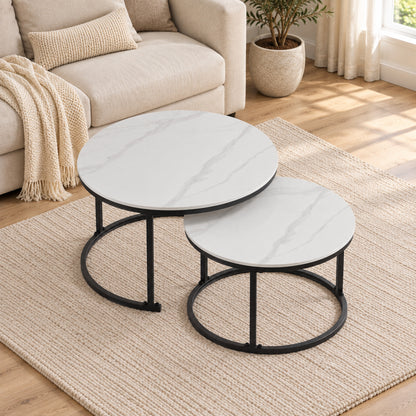 Auden - Ensemble table de salon - Marbre blanc veiné