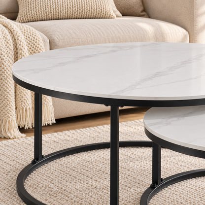 Auden - Ensemble table de salon - Marbre blanc veiné