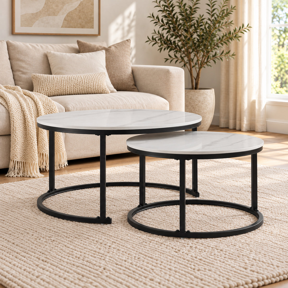 Auden - Ensemble table de salon - Marbre blanc veiné