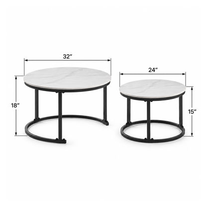 Auden - Ensemble table de salon - Marbre blanc veiné