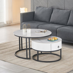 Coffee table set - 2 pieces - White Marble / Black Metal