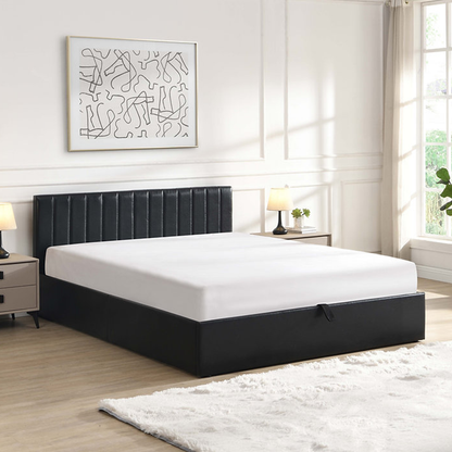 Norah - Lit Queen avec rangement - Simili Cuir Noir