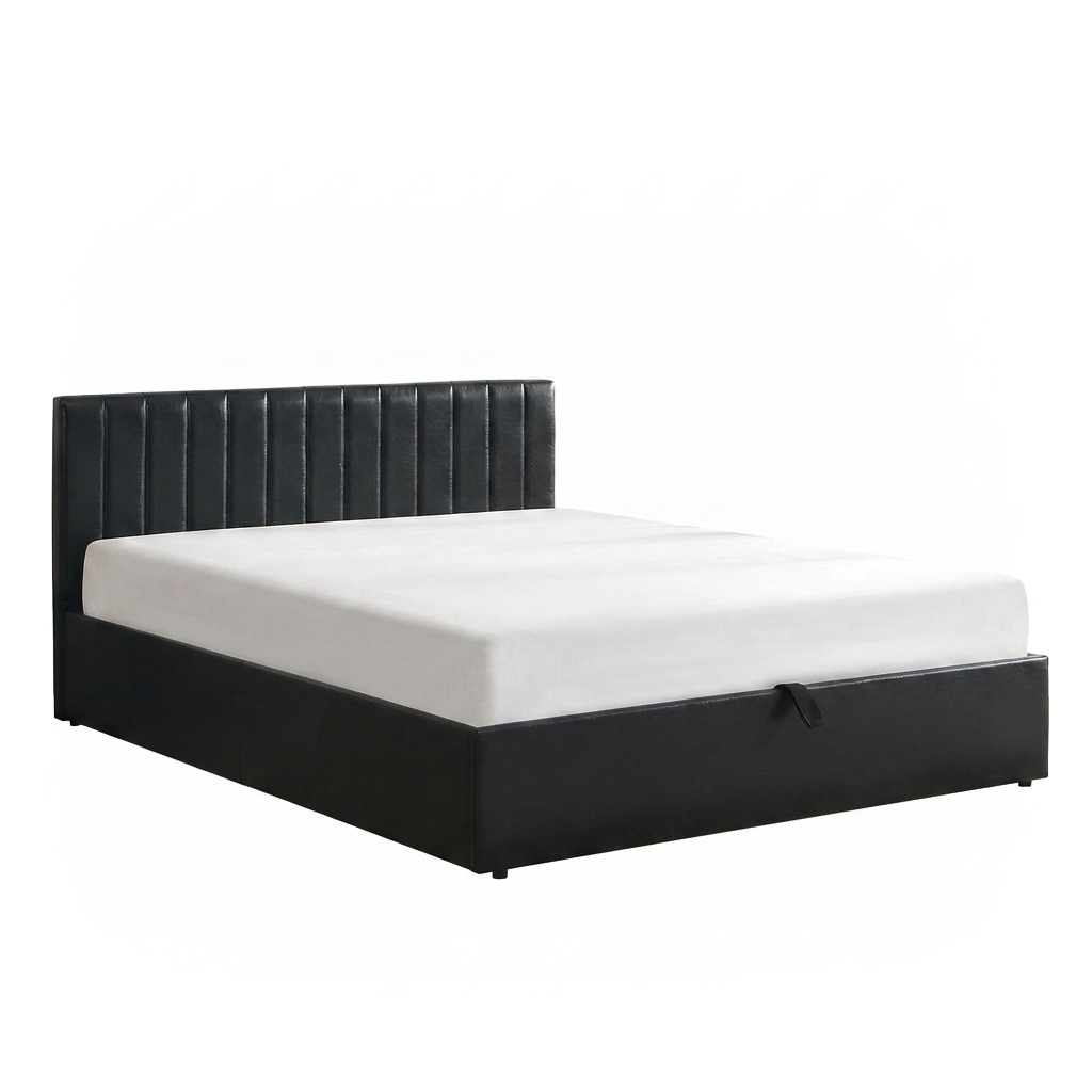 Norah - Lit Queen avec rangement - Simili Cuir Noir