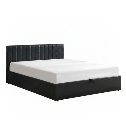 Norah - Lit Queen avec rangement - Simili Cuir Noir