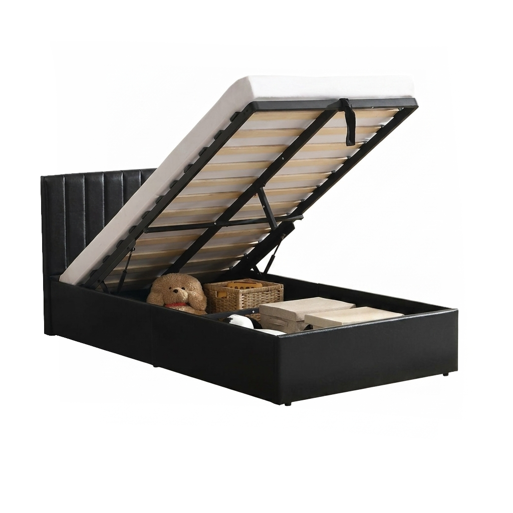 Norah - Lit Simple avec rangement - Simili Cuir Noir
