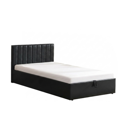 Norah - Lit Simple avec rangement - Simili Cuir Noir